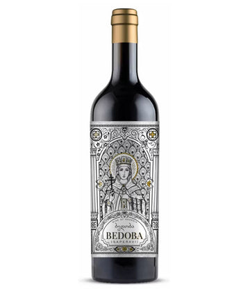 Bedoba Saperavi 2022 Georgian red wine bottle with ornate label featuring a regal figure and gold accents