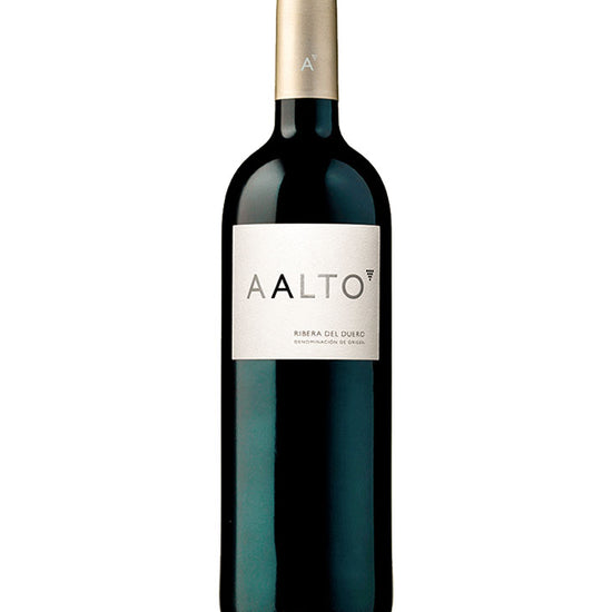 Aalto Ribera del Duero 2022 red wine bottle with silver label and gold foil, premium Spanish wine
