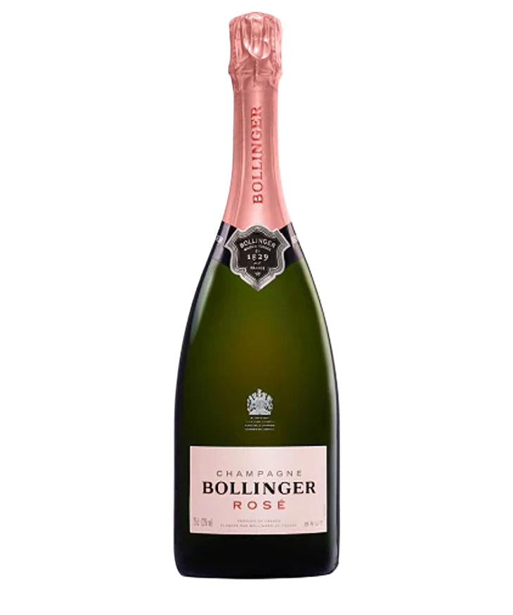 Bollinger Rosé NV Champagne bottle with pink foil - elegant non-vintage French rosé Champagne.