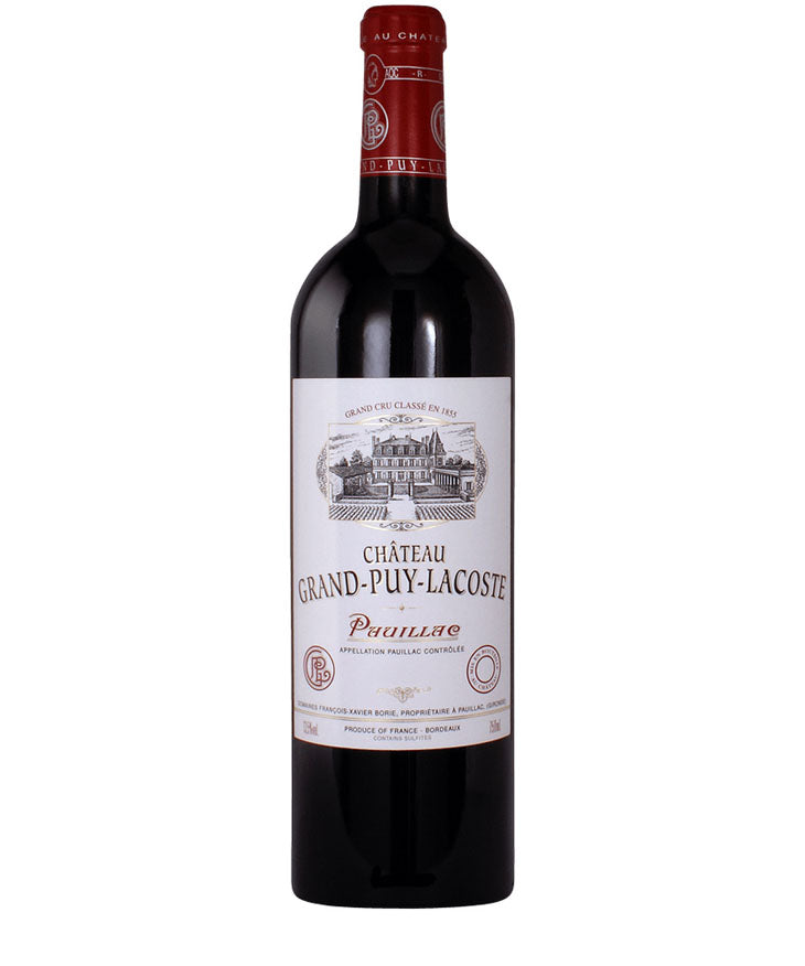 Château Grand-Puy-Lacoste 2015 red wine bottle from Pauillac Bordeaux France