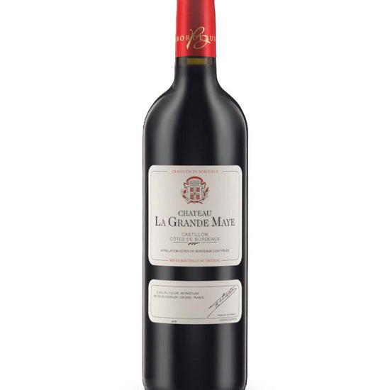 Wine bottle with a red label on a white background