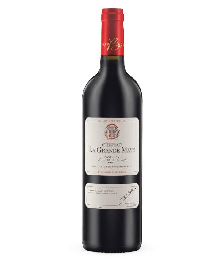 Wine bottle with a red label on a white background