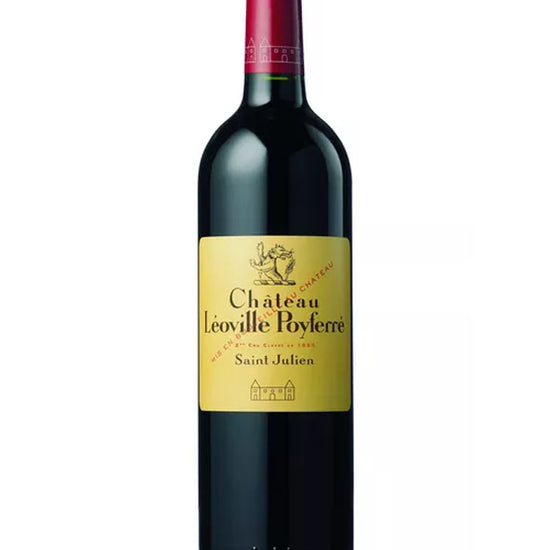 Bottle of Château Léoville Poyferré 2011 Saint-Julien red wine – French Bordeaux blend with elegant label and red capsule