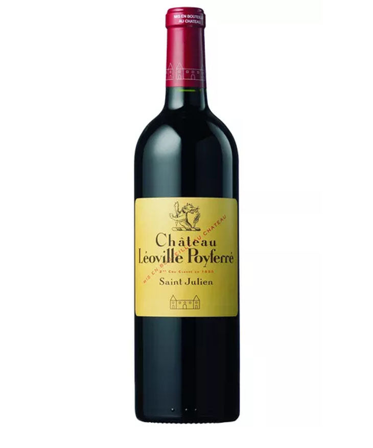 Bottle of Château Léoville Poyferré 2011 Saint-Julien red wine – French Bordeaux blend with elegant label and red capsule