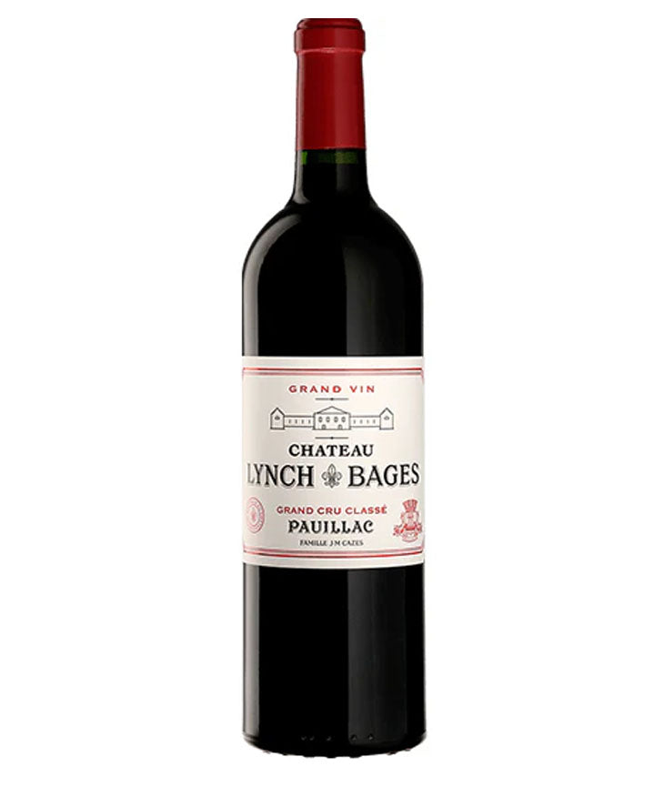 Bottle of Château Lynch-Bages 2011 Grand Cru Classé red wine from Pauillac, Bordeaux, with red capsule and classic French label