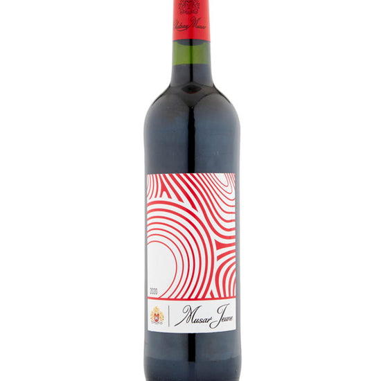 Chateau Musar Jeune Red 2021 Lebanese red wine bottle with red and white modern label design