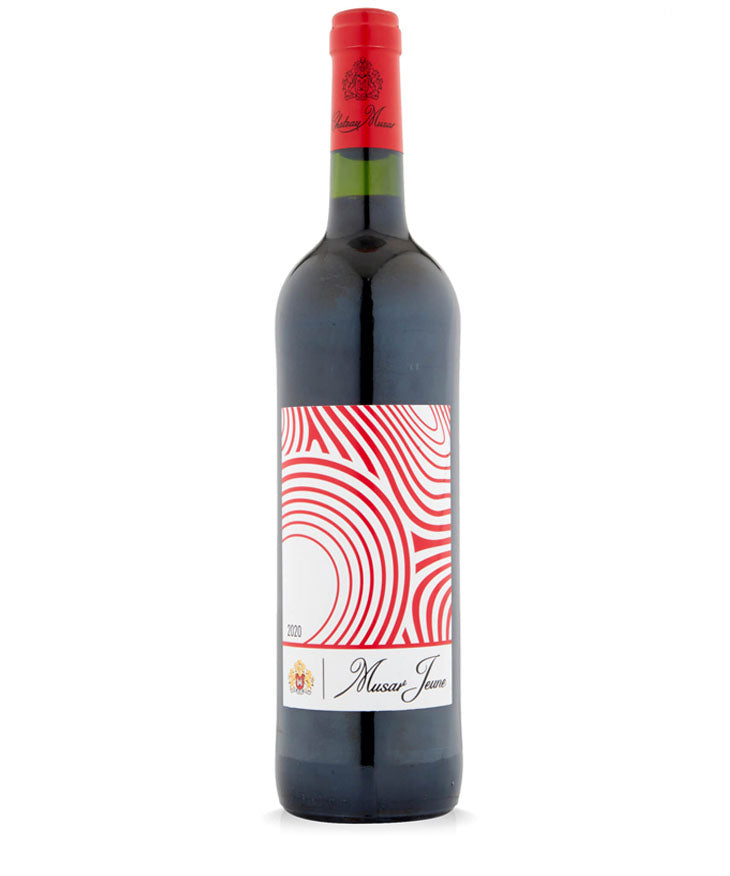 Chateau Musar Jeune Red 2021 Lebanese red wine bottle with red and white modern label design
