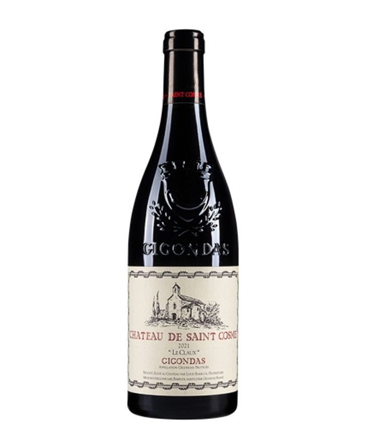 Bottle of Château de Saint Cosme Gigondas "Le Claux" 2021 red wine, Rhône Valley Grenache-based blend