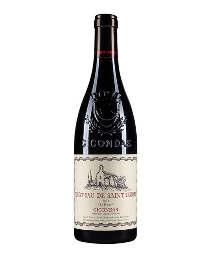 Bottle of Château de Saint Cosme Gigondas "Le Poste" 2021 vintage red wine from southern Rhône, France