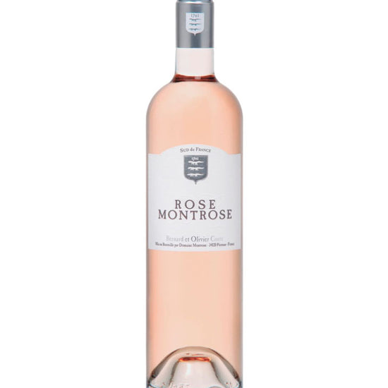 Rose Montrose 2024 bottle of rosé wine from Domaine Montrose, Sud de France with elegant pink hue and silver cap