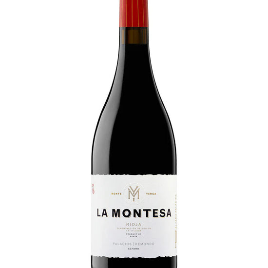 Finca La Montesa Rioja 2021 red wine bottle with red capsule and white label, Spanish Rioja wine by Palacios Remondo