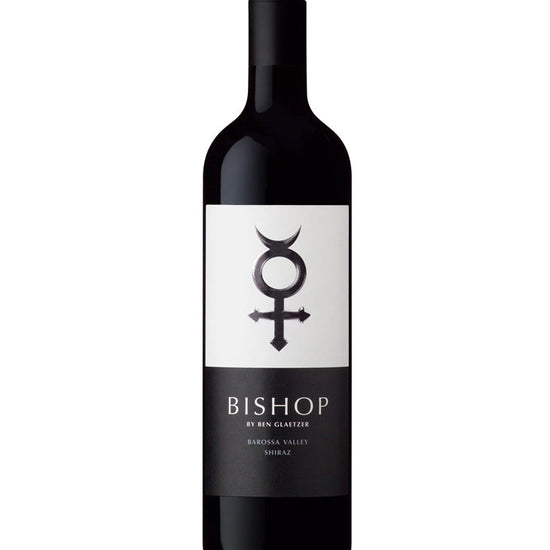 Glaetzer Bishop Shiraz 2021 wine bottle with Mercury symbol label, Barossa Valley red wine by Ben Glaetzer