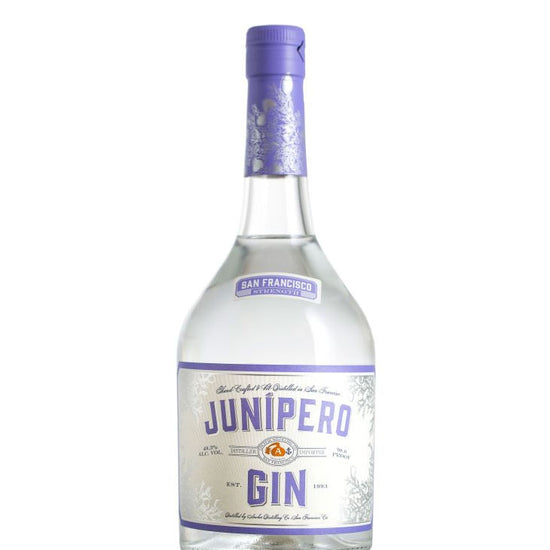 Junipero Gin bottle - San Francisco small-batch distilled gin with purple label and cap