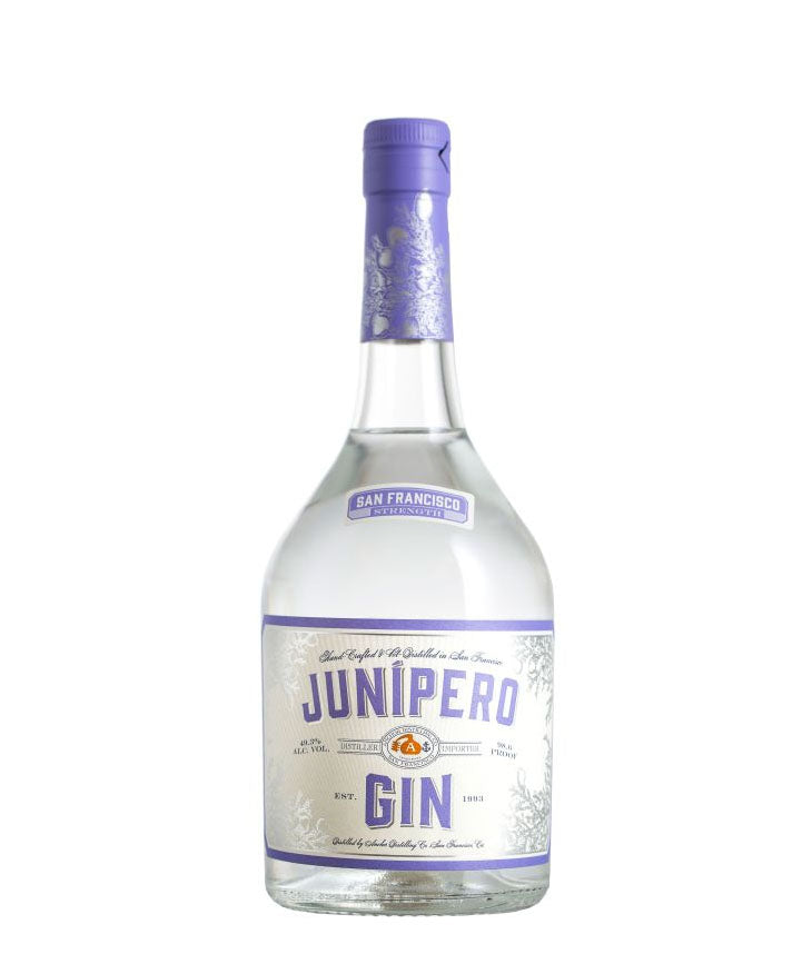 Junipero Gin bottle - San Francisco small-batch distilled gin with purple label and cap