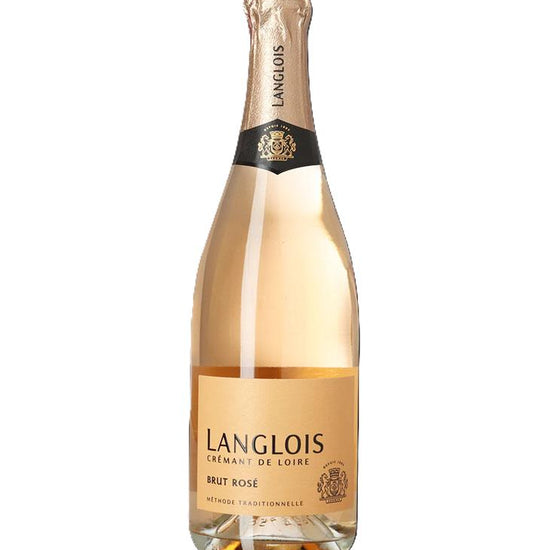 Langlois Crémant de Loire Brut Rosé sparkling wine bottle with gold label and pink foil top