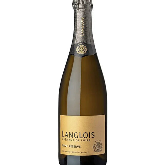 Langlois Crémant de Loire Brut Réserve sparkling wine bottle with gold label and silver foil top