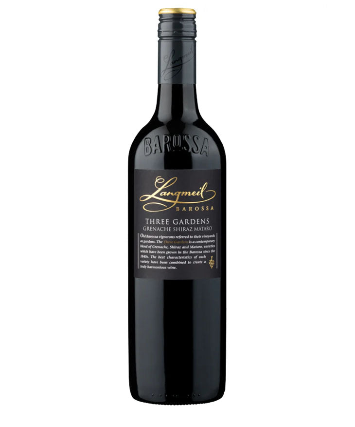Langmeil Barossa Three Gardens Grenache Shiraz Mataro 2021 red wine bottle