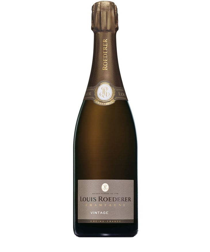 Louis Roederer Brut Vintage Champagne 2014 bottle with brown foil and elegant label