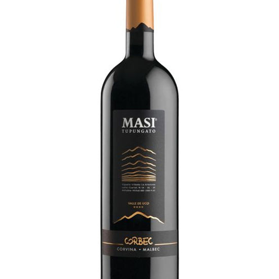 Masi Tupungato Corbec Appassimento 2020 red wine bottle with Corvina and Malbec grapes from Valle de Uco Argentina