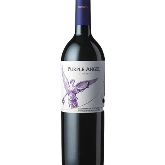 Montes Purple Angel 2021 premium Carmenère wine bottle from Colchagua Valley, Chile