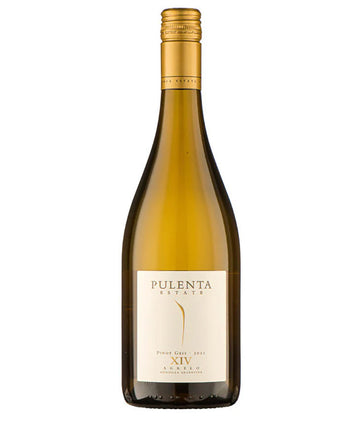 Pulenta Estate Pinot Gris XIV 2021 white wine bottle with gold cap from Agrelo, Mendoza, Argentina