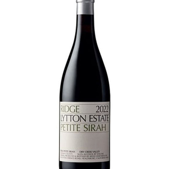 Ridge Lytton Estate Petite Sirah 2022 wine bottle featuring bold red varietal from Dry Creek Valley