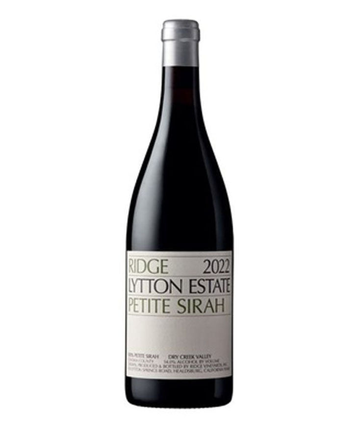 Ridge Lytton Estate Petite Sirah 2022 wine bottle featuring bold red varietal from Dry Creek Valley
