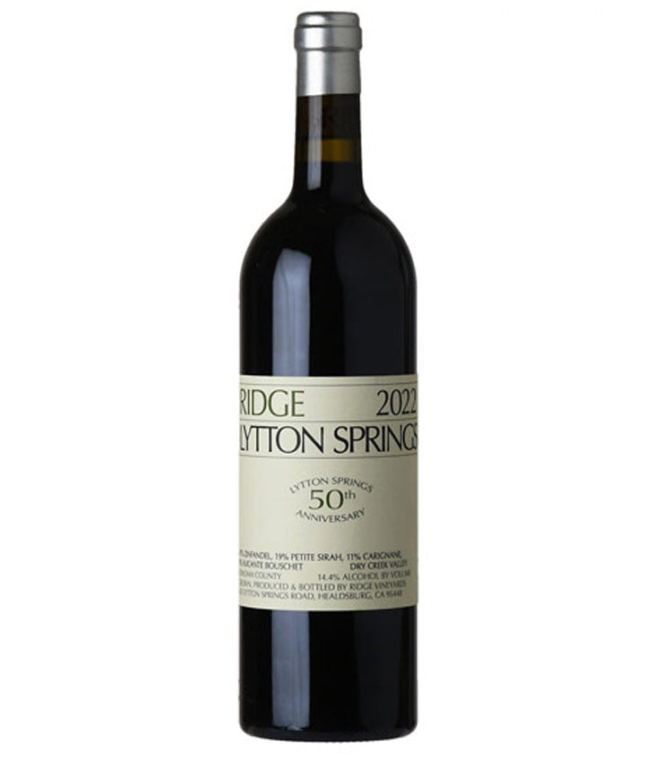 Ridge Lytton Springs 2022 50th Anniversary red blend bottle from Dry Creek Valley