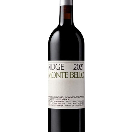 Ridge Monte Bello 2021 red wine bottle with Cabernet Sauvignon and Bordeaux varietals from California