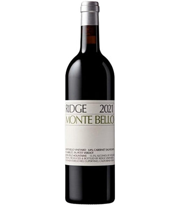 Ridge Monte Bello 2021 red wine bottle with Cabernet Sauvignon and Bordeaux varietals from California