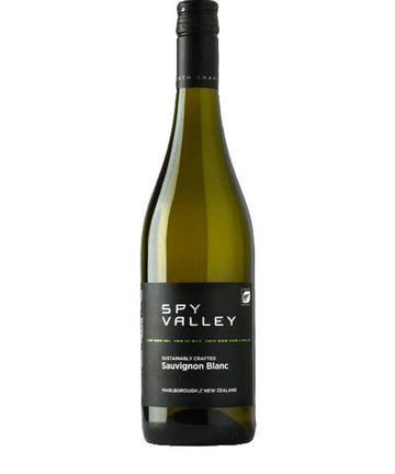 Spy Valley Sauvignon Blanc 2023 wine bottle – sustainably crafted Marlborough white wine with black label.