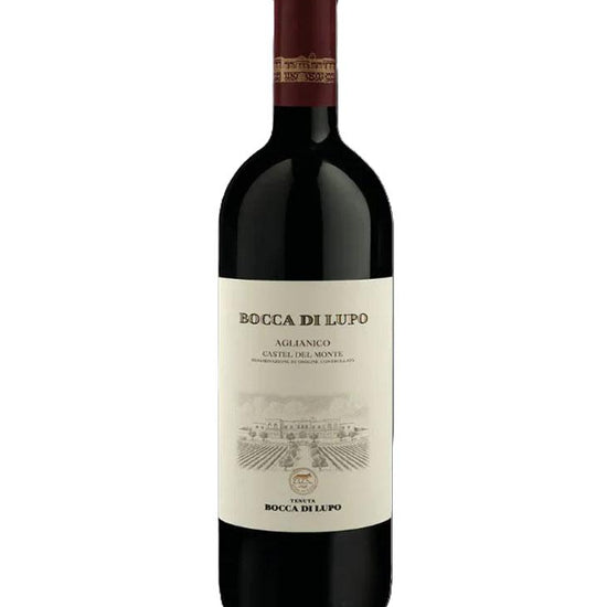 Bottle of Tenuta Bocca di Lupo Aglianico Castel del Monte 2018 red wine – premium Italian Aglianico from Puglia