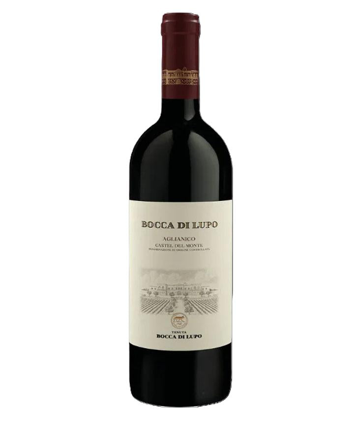 Bottle of Tenuta Bocca di Lupo Aglianico Castel del Monte 2018 red wine – premium Italian Aglianico from Puglia