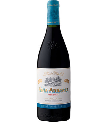 Bottle of Viña Ardanza Rioja Reserva 2017 red wine with blue cap and elegant white and blue label