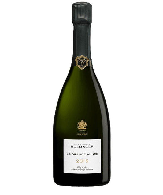 Bollinger La Grande Année 2015 vintage Champagne bottle - prestige cuvée aged in oak barrels. 95+ Point Champagne & Wine Spectator 96