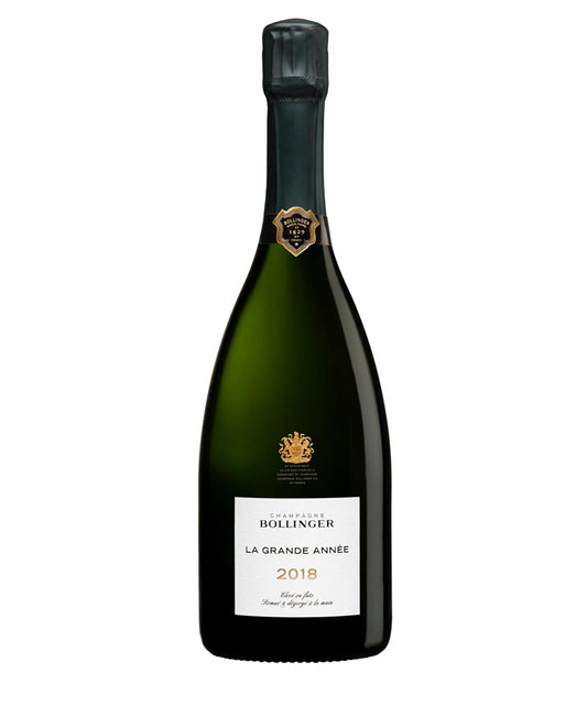 Bollinger La Grande Année 2018 vintage Champagne bottle - prestige cuvée aged in oak barrels.