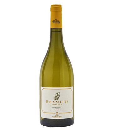 Wine bottle with yellow label on a white background
