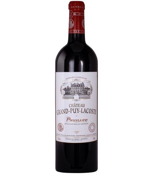 Château Grand-Puy-Lacoste 2015 red wine bottle from Pauillac Bordeaux France