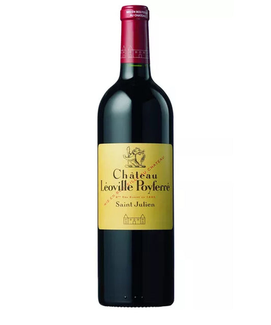 Bottle of Château Léoville Poyferré 2011 Saint-Julien red wine – French Bordeaux blend with elegant label and red capsule