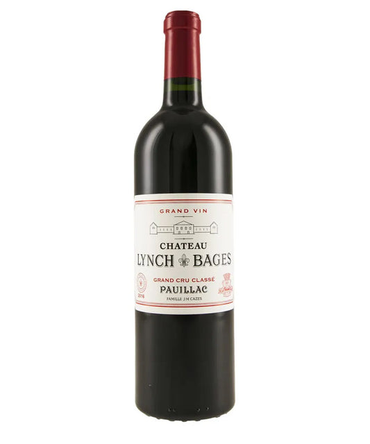 Château Lynch-Bages 2016 vintage Grand Cru Classé Pauillac red wine bottle with red foil and iconic French château label
