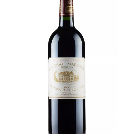 Bottle of Château Margaux 2000 Premier Grand Cru Classé – iconic Bordeaux red wine from Margaux with elegant cream label and gold accents