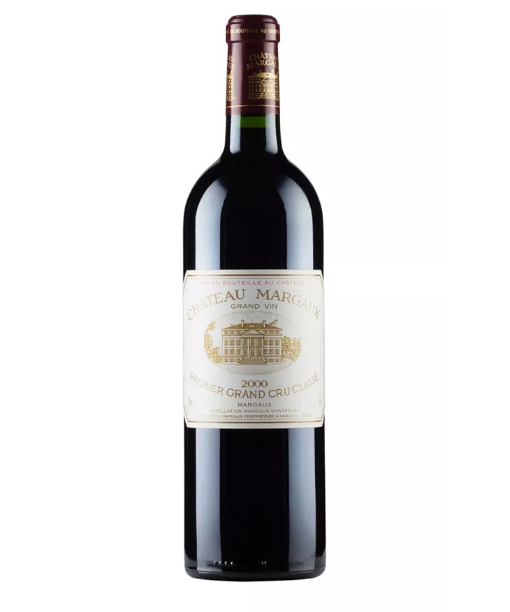 Bottle of Château Margaux 2000 Premier Grand Cru Classé – iconic Bordeaux red wine from Margaux with elegant cream label and gold accents