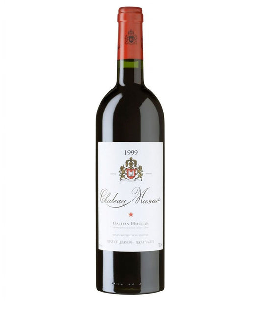 Red wine bottle with a white label on a white background