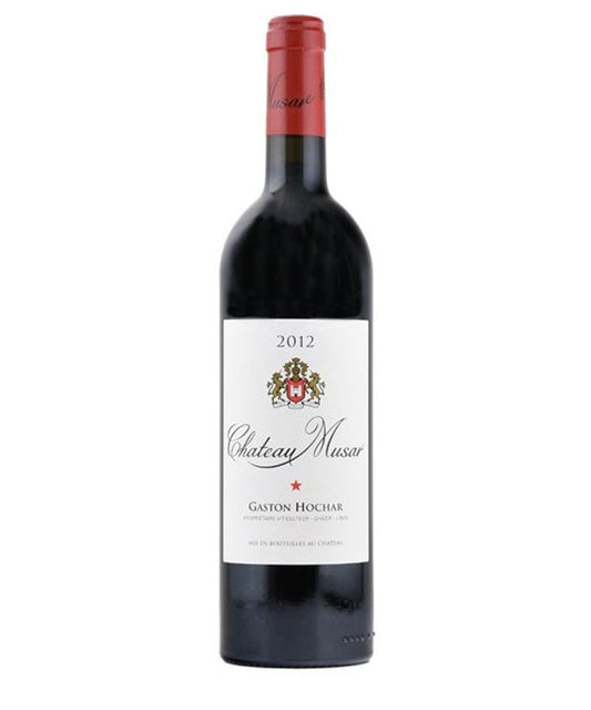 Red wine bottle with a white label on a white background
