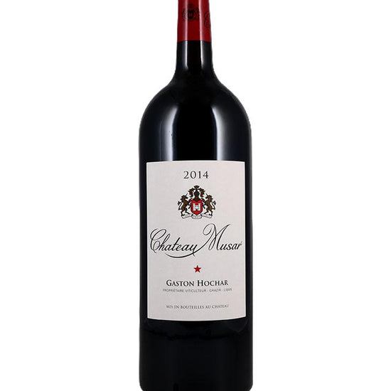 Red wine bottle with a visible label on a white background