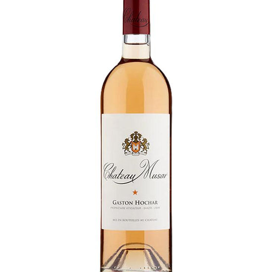 Bottle of Chateau Musar wine on a white background