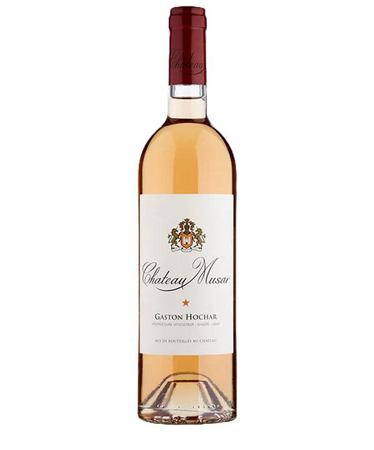 Bottle of Chateau Musar wine on a white background