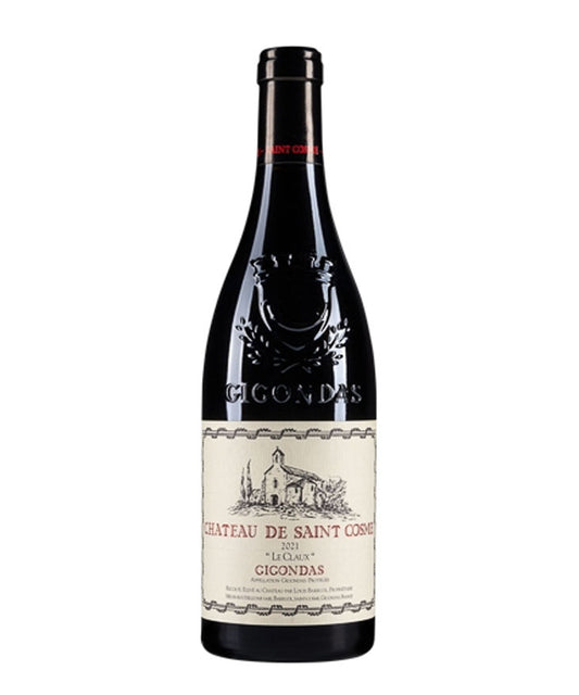 Bottle of Château de Saint Cosme Gigondas "Le Claux" 2021 red wine, Rhône Valley Grenache-based blend