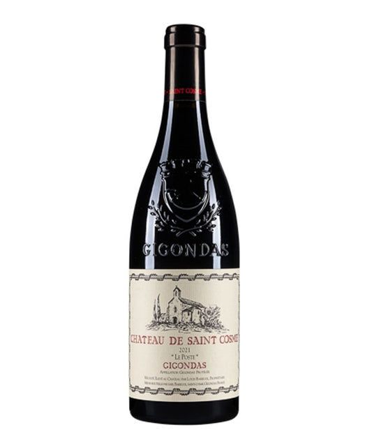 Bottle of Château de Saint Cosme Gigondas "Le Poste" 2021 vintage red wine from southern Rhône, France
