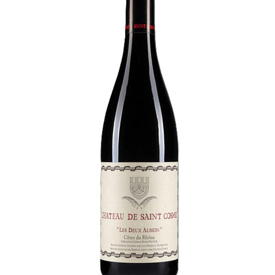 Wine bottle with a visible label on a white background